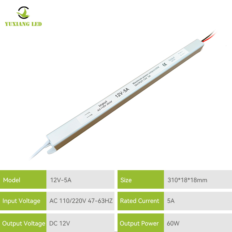 12V 5A 60W ασημί Εξαιρετικά στενό εξαιρετικά λεπτό Τροφοδοτικό Ultra Slim Led